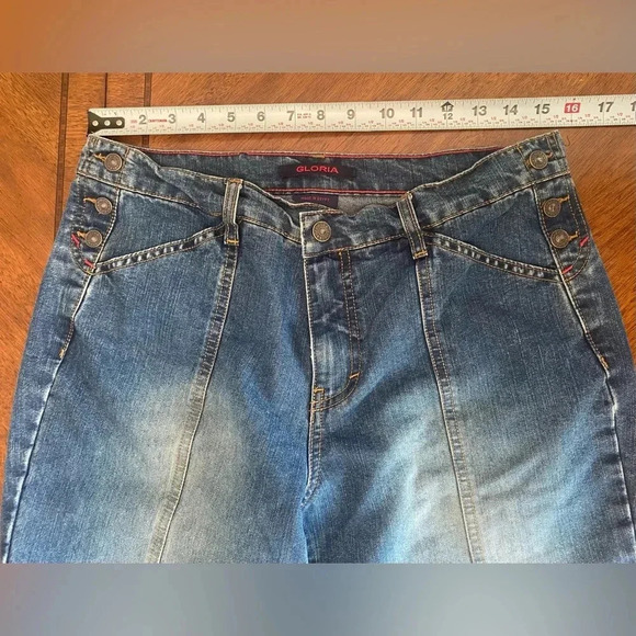 Vintage Y2K Gloria Flare Wide Leg Bell High Rise Jeans Faded Wash Hippie 12 EUC - Picture 10 of 16